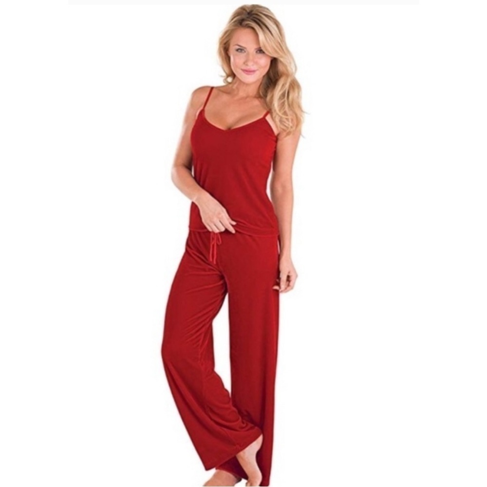 Pajamagram 2pc Red Vintage Velour Velvet Tank PJ Set New Loungewear Size SM